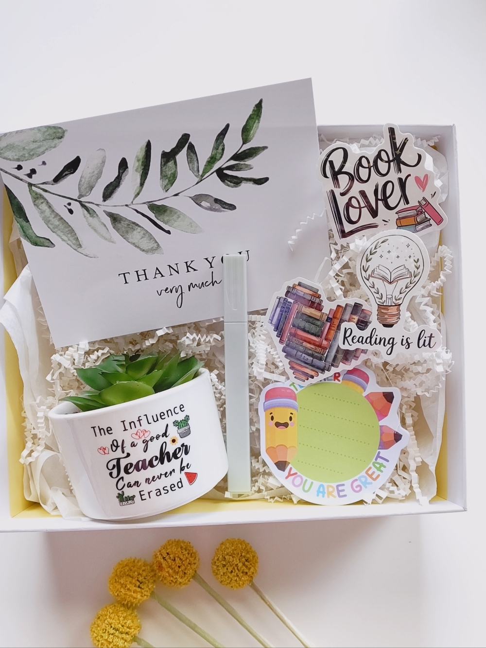 Teacher Appreciation Succulent Cactus Gift Box Stationary Set.
